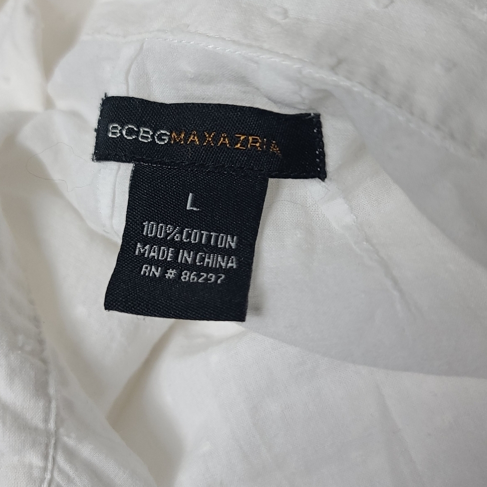 BCBGMAXAZRIA White Swiss Dot Ruffle Long Sleeve Button Down Blouse L - Picture 7 of 8